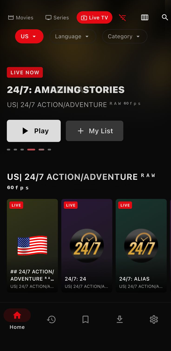 Live TV screen on Whoa IPTV