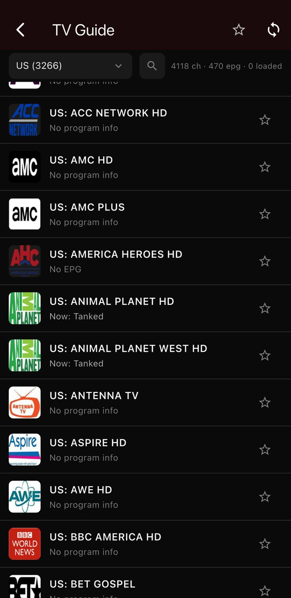 TV Guide / EPG screen on Whoa IPTV